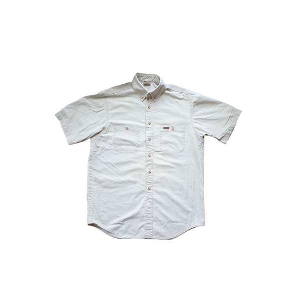 Carhartt Mens Beige Canvas Button Front Work Shirt Size M Pocket (1006) - Picture 1 of 6